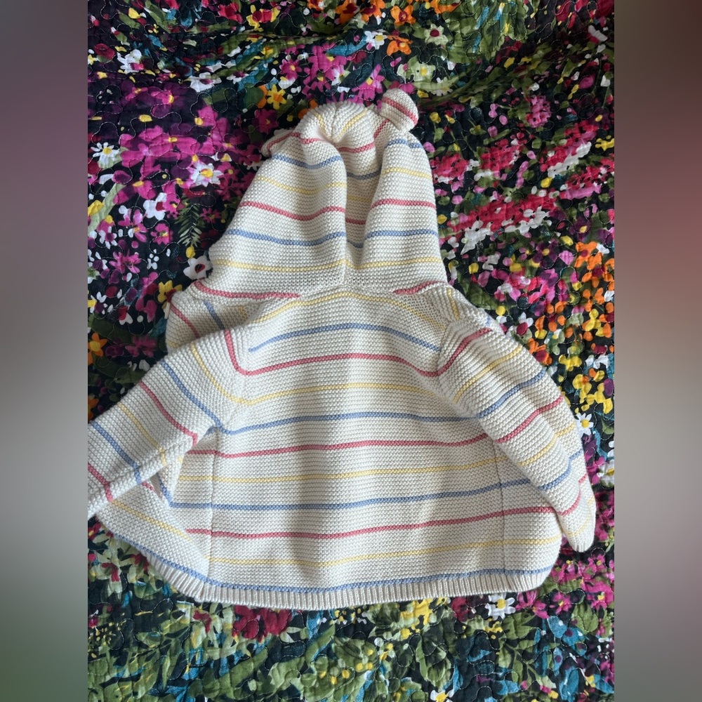 Lovely Organic Cotton Striped Pastel Hooded Baby Button Up Sweater - Picture 6 of 6